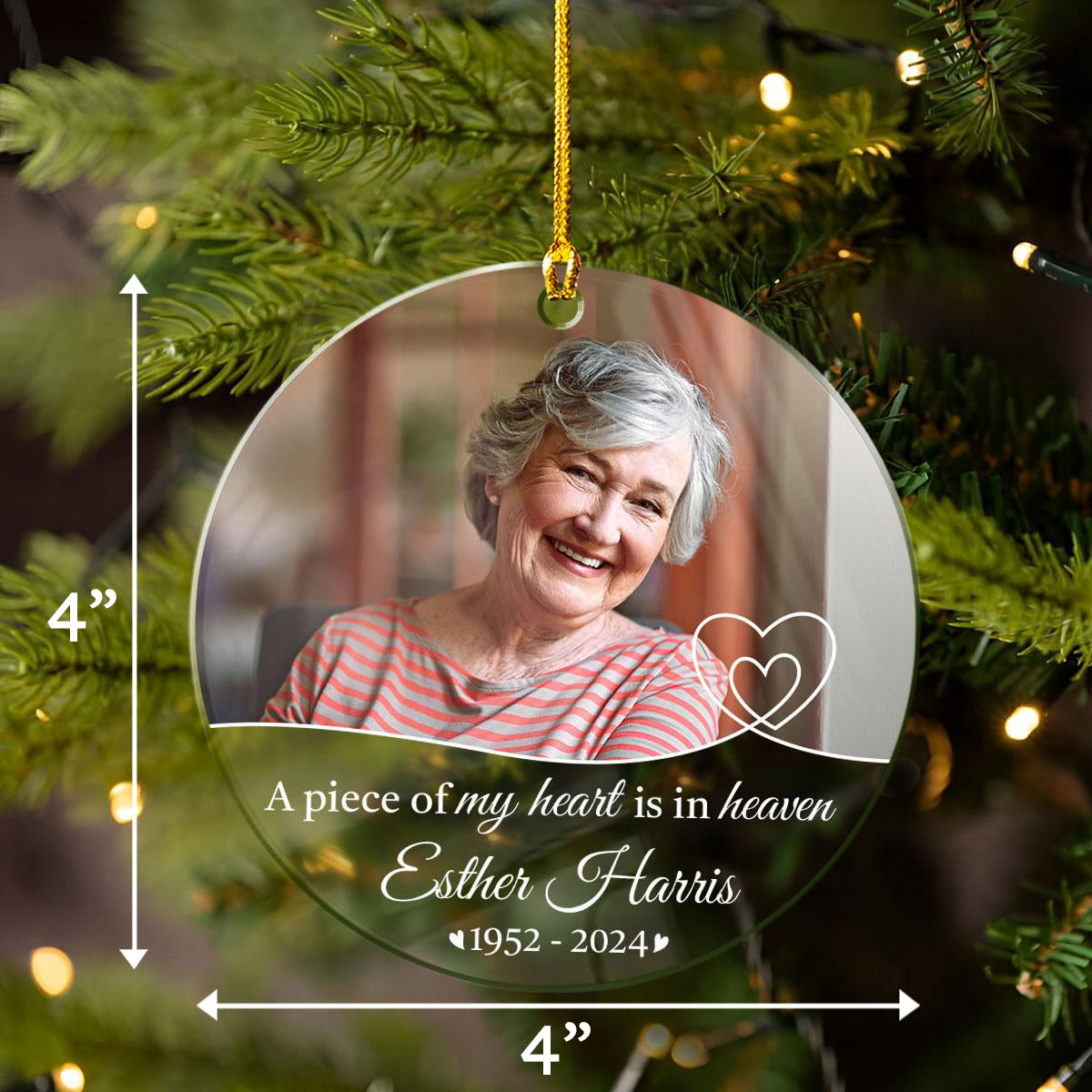 Personalized Memorial Ornaments with Photo Picture A Piece of My Heart is in Heaven Acrylic Christmas Ornament Sympathy Remembrance Keepsake Lost Loved One Gifts