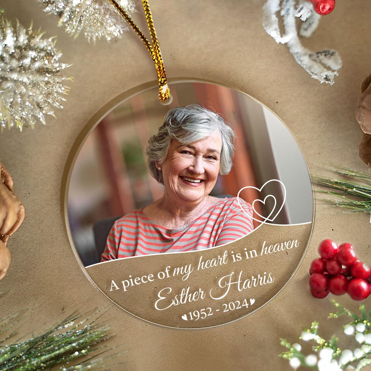 Personalized Memorial Ornaments with Photo Picture A Piece of My Heart is in Heaven Acrylic Christmas Ornament Sympathy Remembrance Keepsake Lost Loved One Gifts
