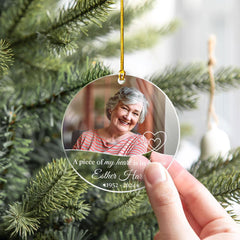 Personalized Memorial Ornaments with Photo Picture A Piece of My Heart is in Heaven Acrylic Christmas Ornament Sympathy Remembrance Keepsake Lost Loved One Gifts