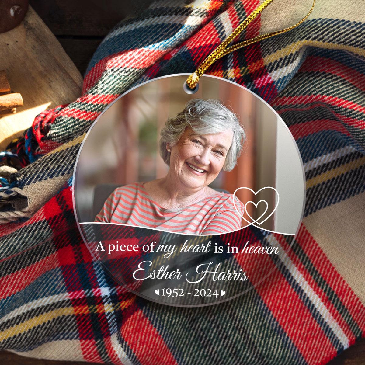 Personalized Memorial Ornaments with Photo Picture A Piece of My Heart is in Heaven Acrylic Christmas Ornament Sympathy Remembrance Keepsake Lost Loved One Gifts