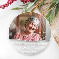 Personalized Memorial Ornaments with Photo Picture A Piece of My Heart is in Heaven Acrylic Christmas Ornament Sympathy Remembrance Keepsake Lost Loved One Gifts