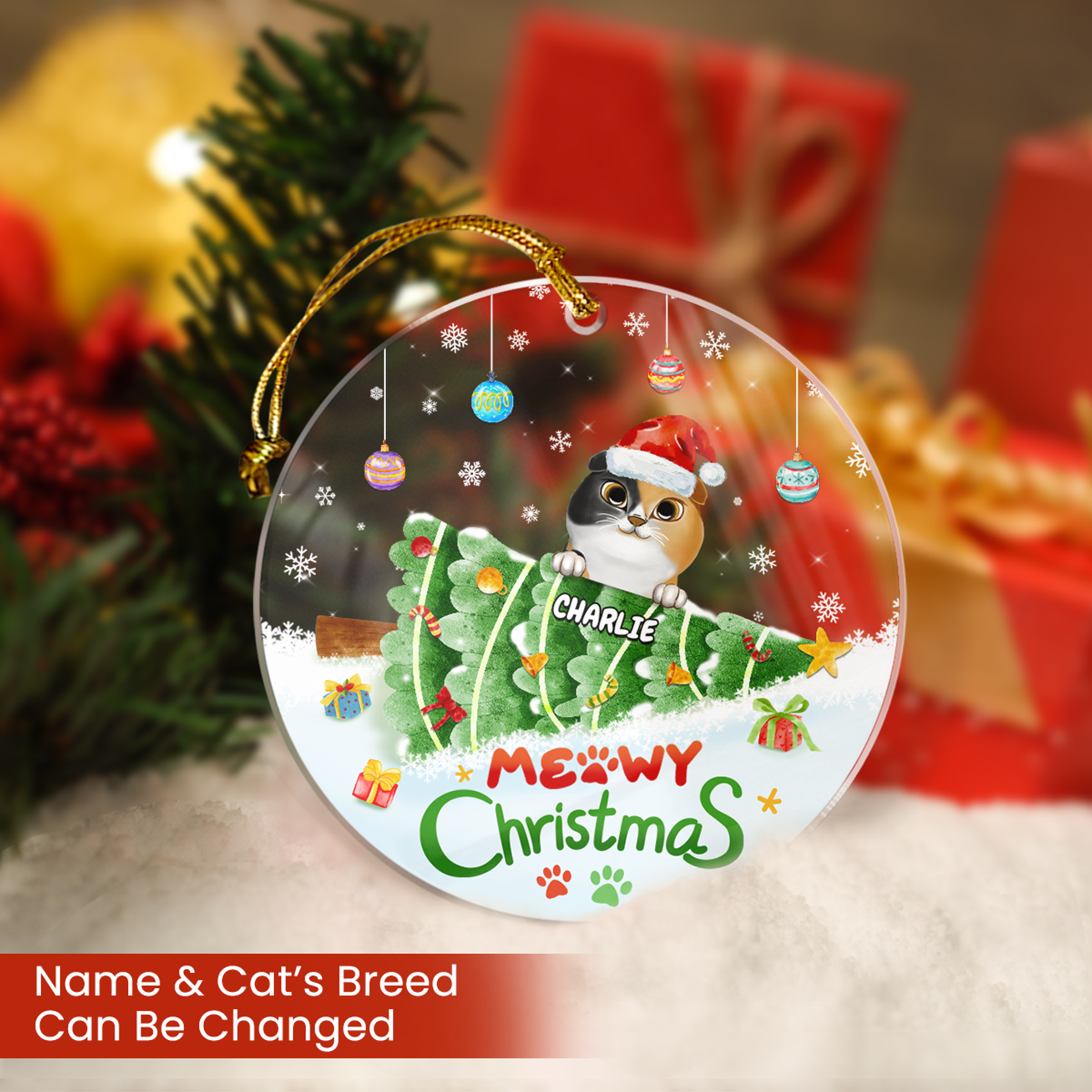Personalized Cat Ornament Meowy Christmas Christmas Acrylic Ornaments Xmas Tree Decorations Keepsake Gifts