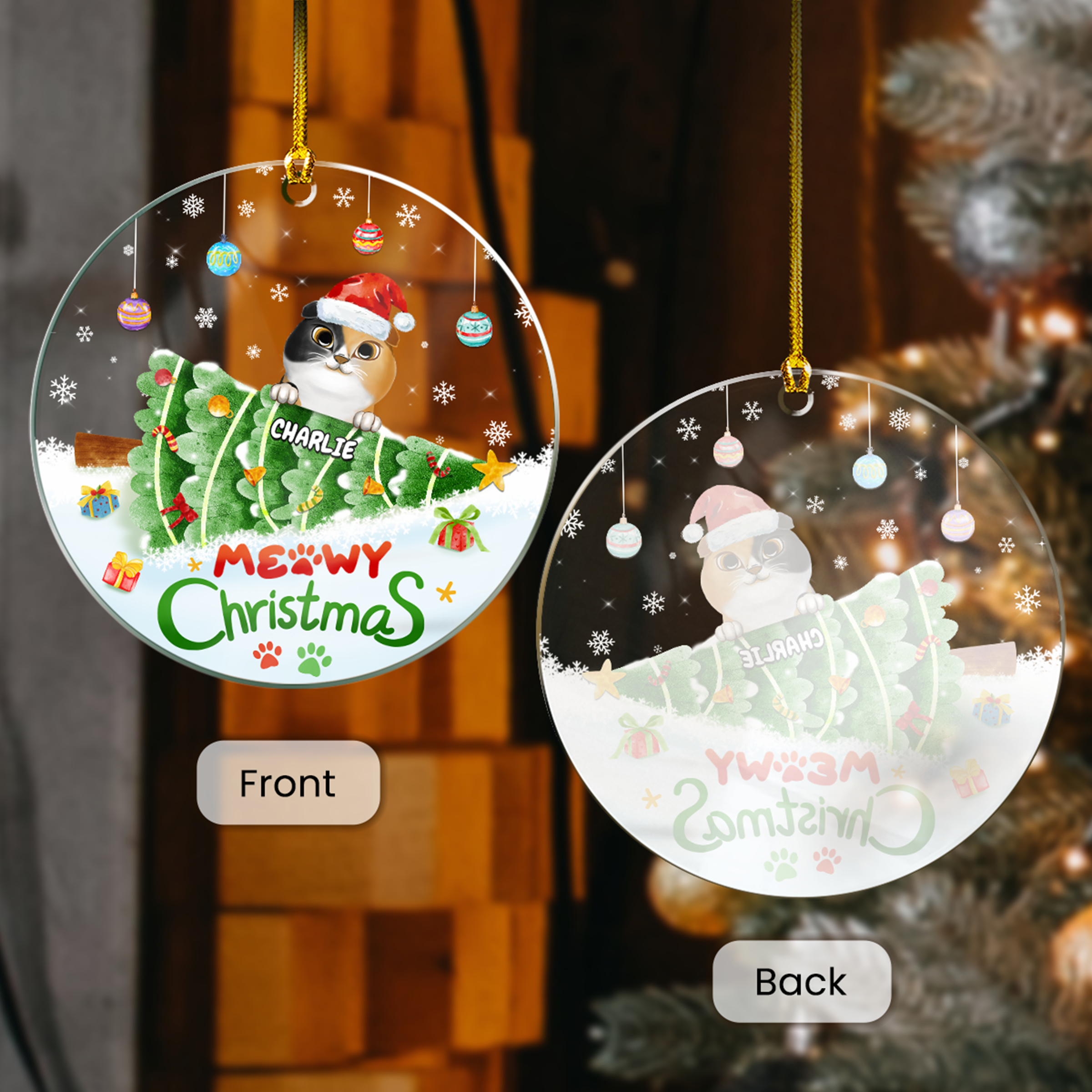 Personalized Cat Ornament Meowy Christmas Christmas Acrylic Ornaments Xmas Tree Decorations Keepsake Gifts