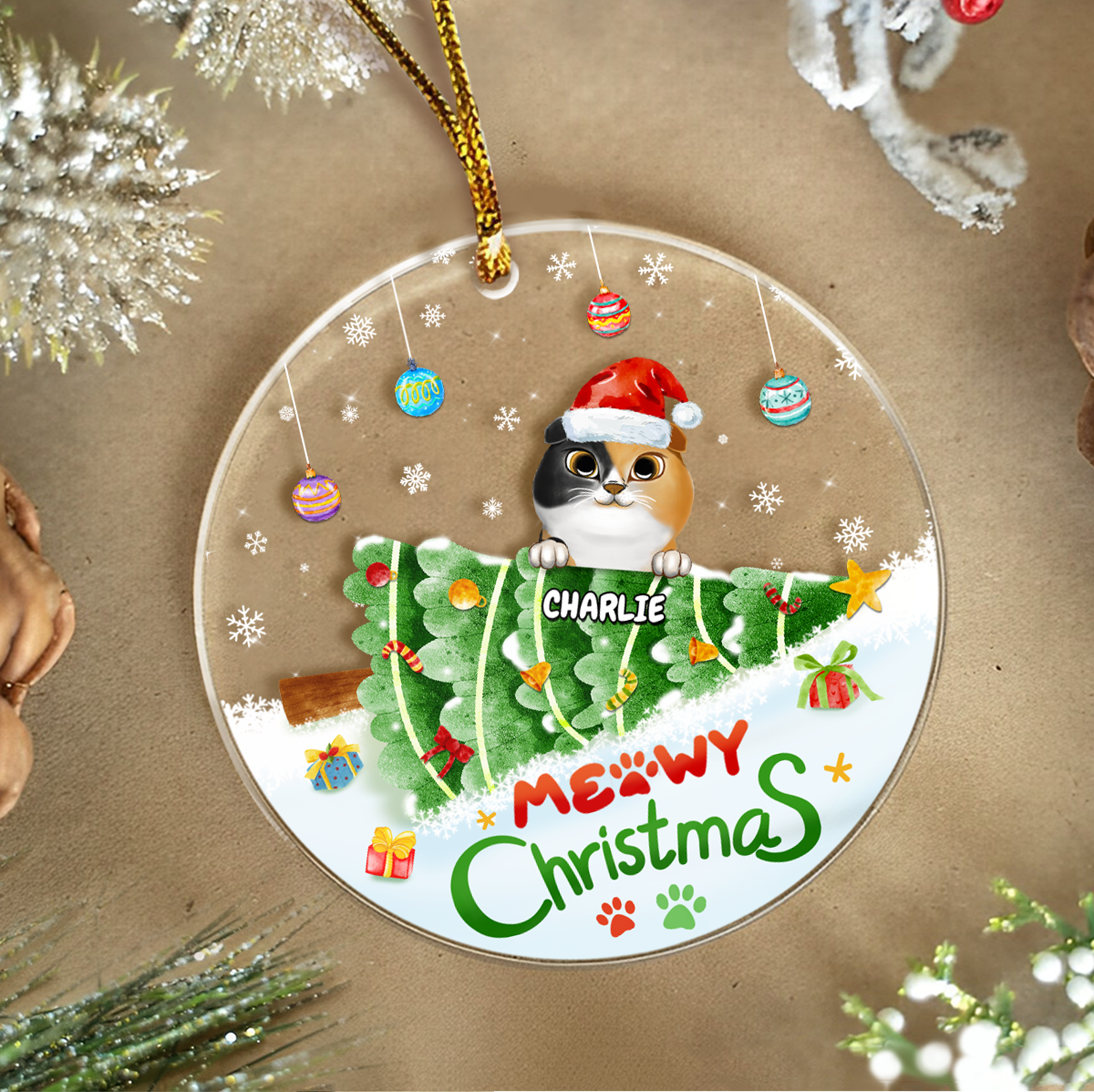 Personalized Cat Ornament Meowy Christmas Christmas Acrylic Ornaments Xmas Tree Decorations Keepsake Gifts