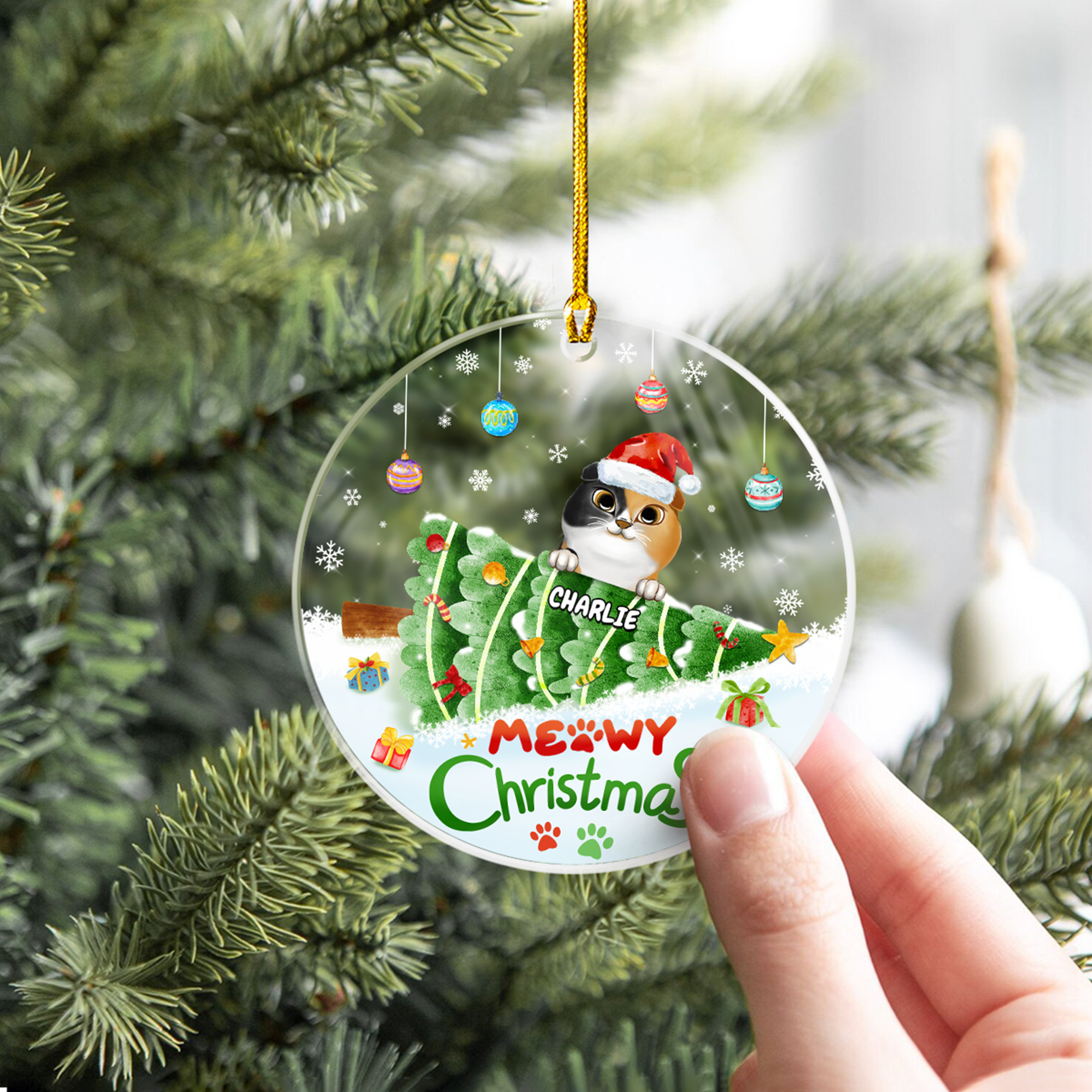Personalized Cat Ornament Meowy Christmas Christmas Acrylic Ornaments Xmas Tree Decorations Keepsake Gifts