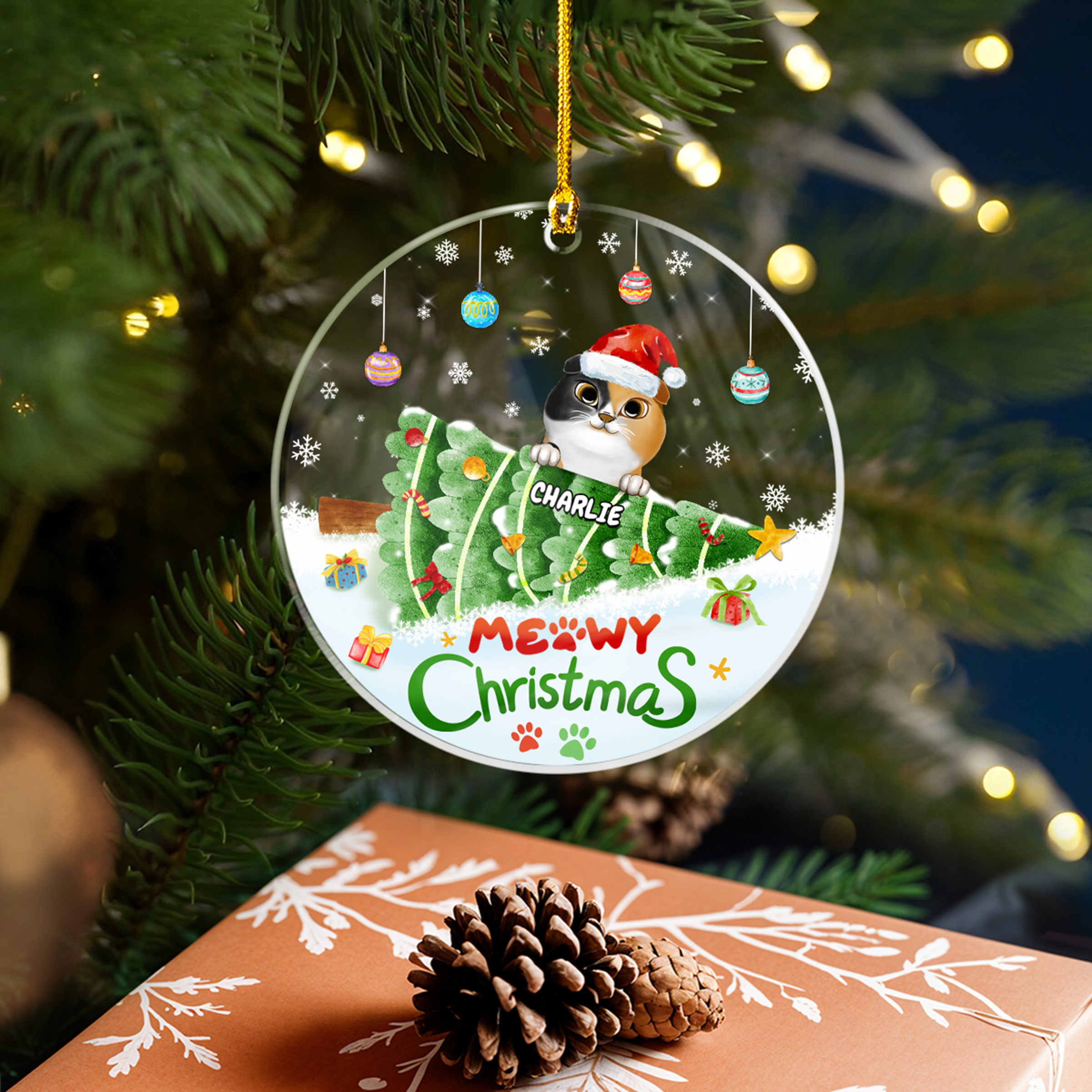Personalized Cat Ornament Meowy Christmas Christmas Acrylic Ornaments Xmas Tree Decorations Keepsake Gifts