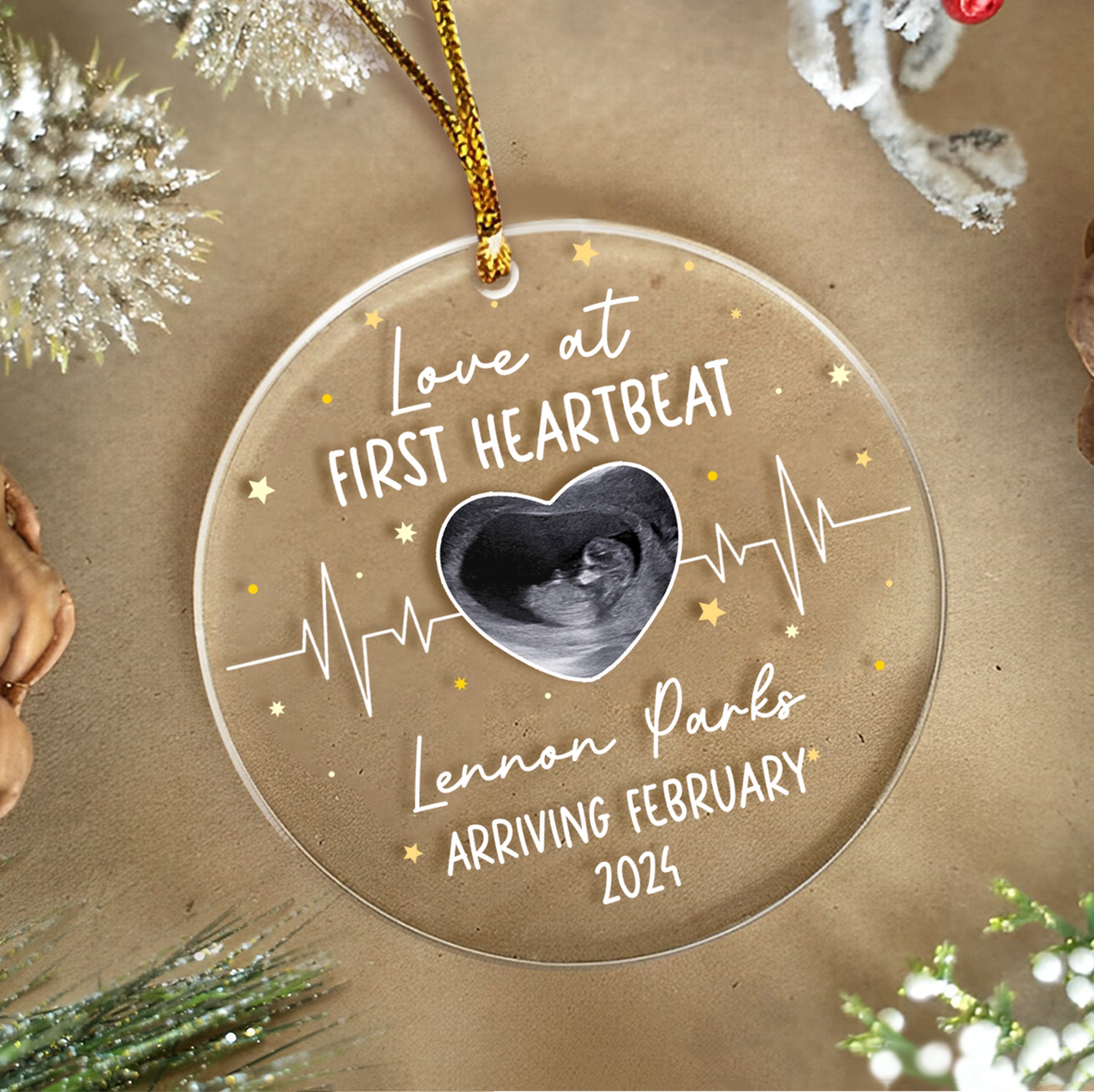 Personalized Bumps First Christmas Ornaments with Sonogram Ultrasound Photo Picture Pregnancy Announcement Acrylic Ornament Gifts for Expecting Parents Grandparents