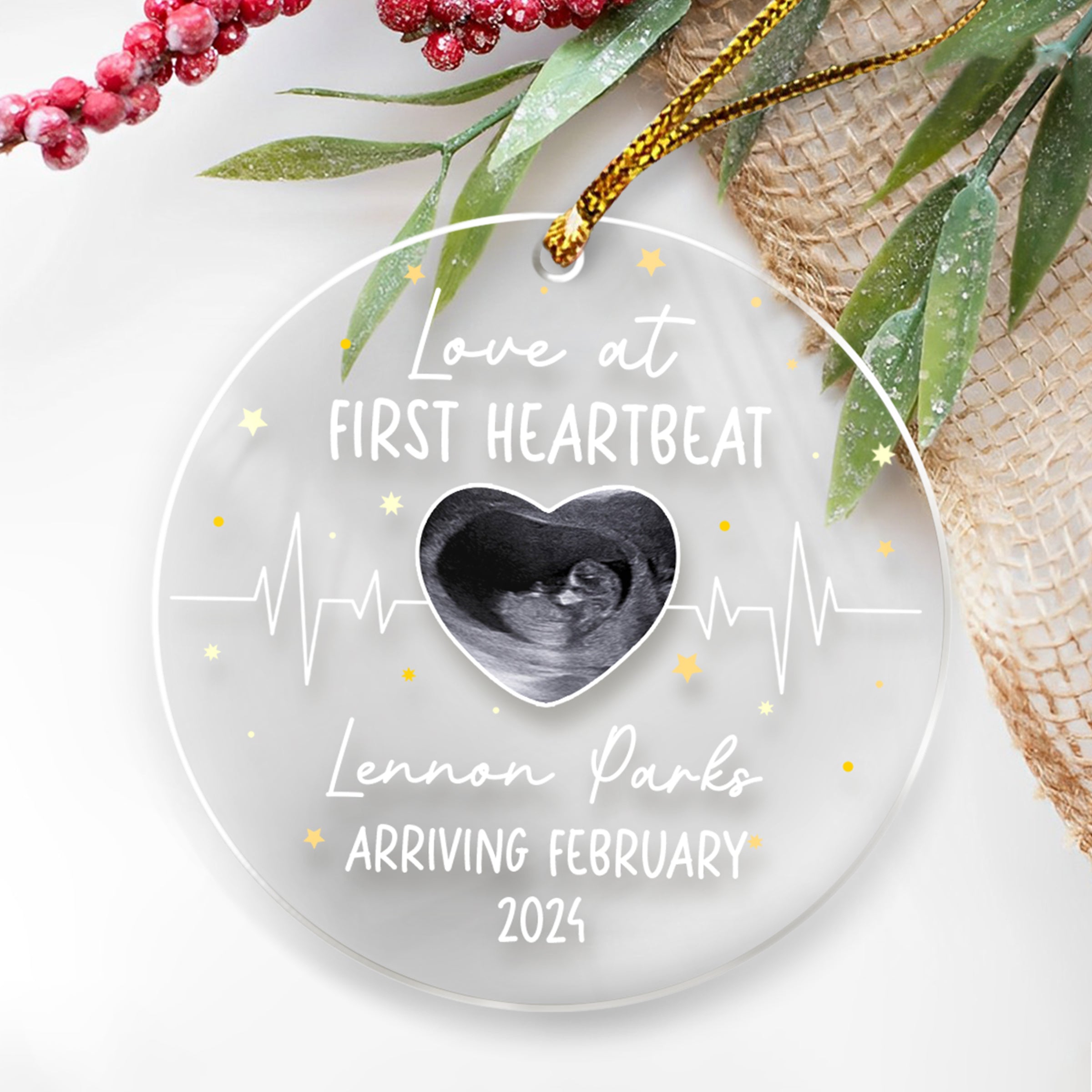 Personalized Bumps First Christmas Ornaments with Sonogram Ultrasound Photo Picture Pregnancy Announcement Acrylic Ornament Gifts for Expecting Parents Grandparents