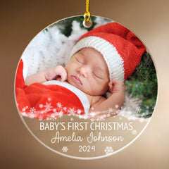 Personalized Baby's First Christmas Ornament Babys 1st Xmas Acrylic Ornaments with Photo Picture Keepsake Gifts for Newborn Babies