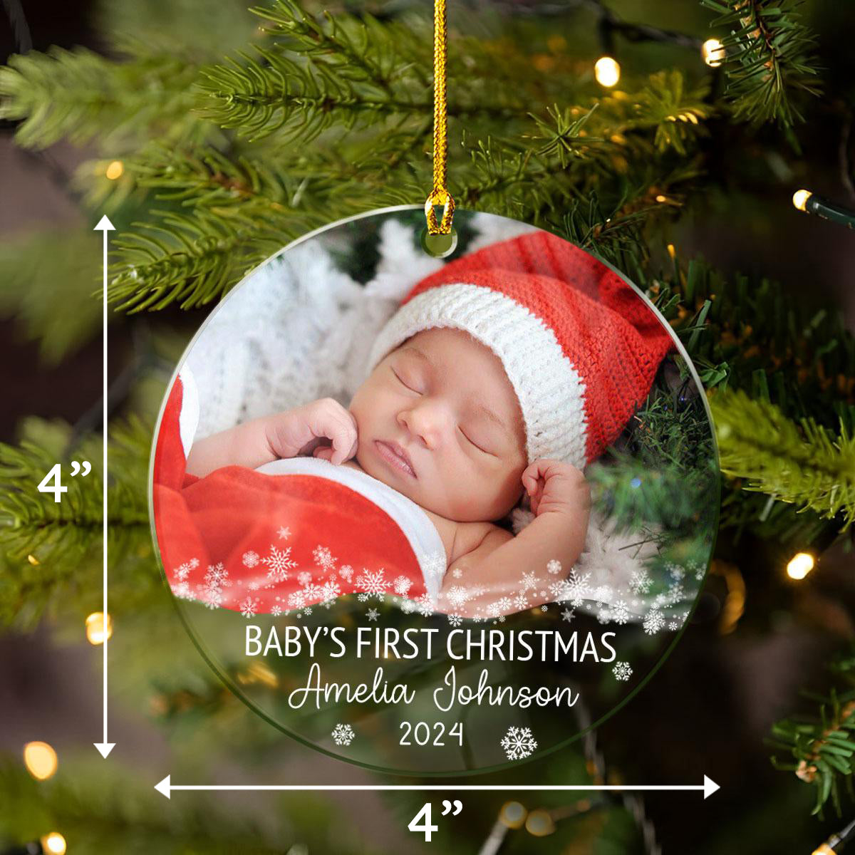 Personalized Baby's First Christmas Ornament Babys 1st Xmas Acrylic Ornaments with Photo Picture Keepsake Gifts for Newborn Babies
