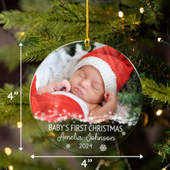 Personalized Baby's First Christmas Ornament Babys 1st Xmas Acrylic Ornaments with Photo Picture Keepsake Gifts for Newborn Babies
