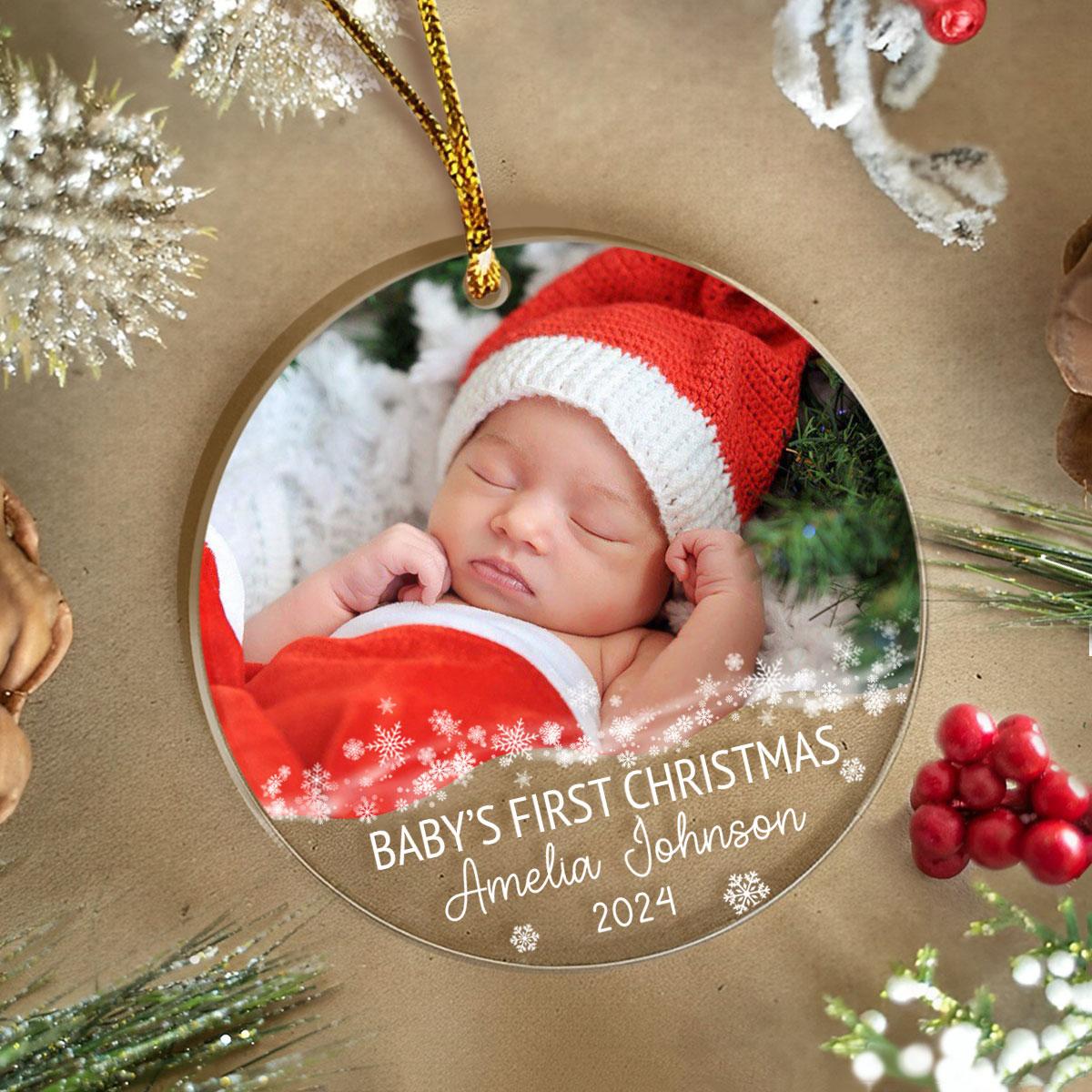 Personalized Baby's First Christmas Ornament Babys 1st Xmas Acrylic Ornaments with Photo Picture Keepsake Gifts for Newborn Babies