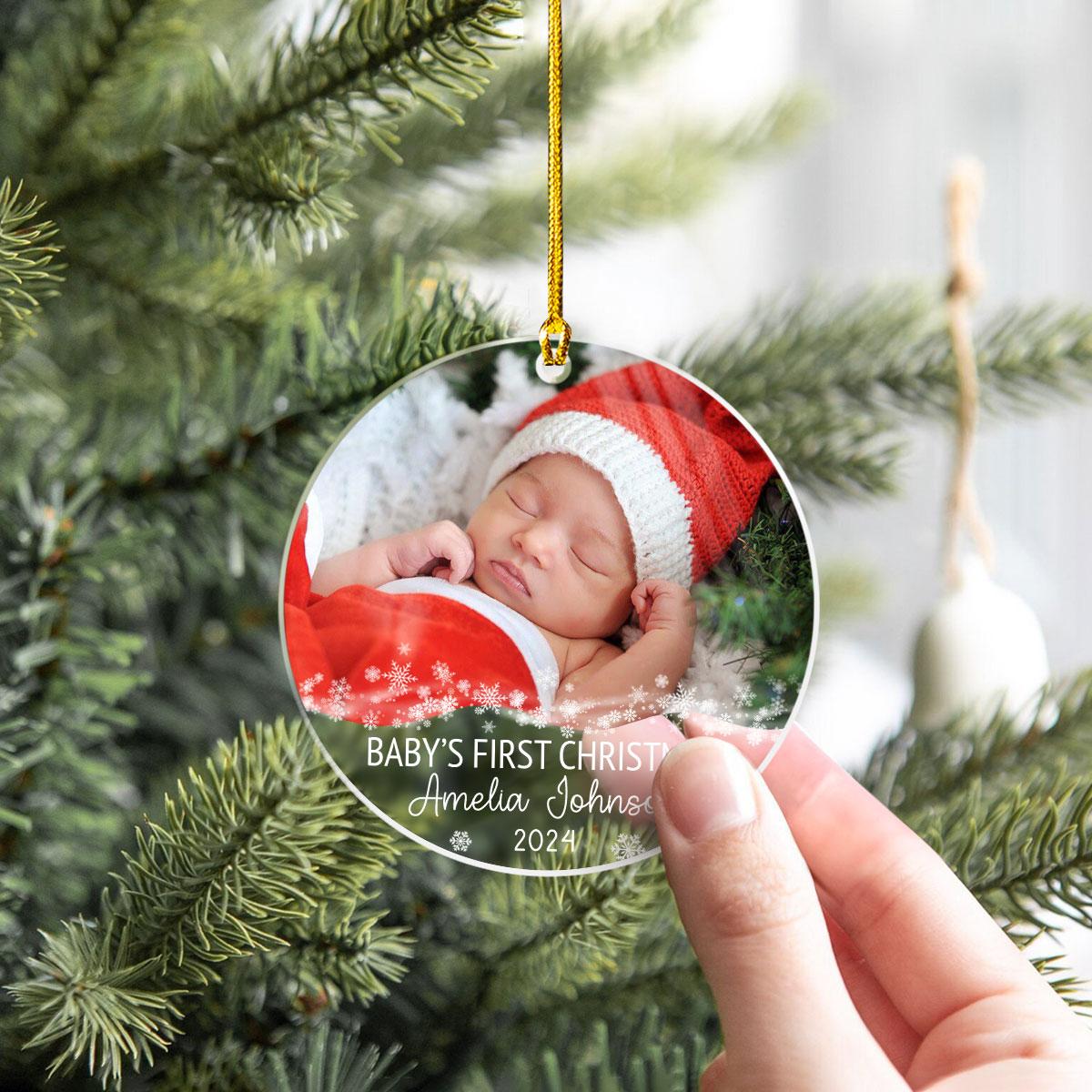 Personalized Baby's First Christmas Ornament Babys 1st Xmas Acrylic Ornaments with Photo Picture Keepsake Gifts for Newborn Babies