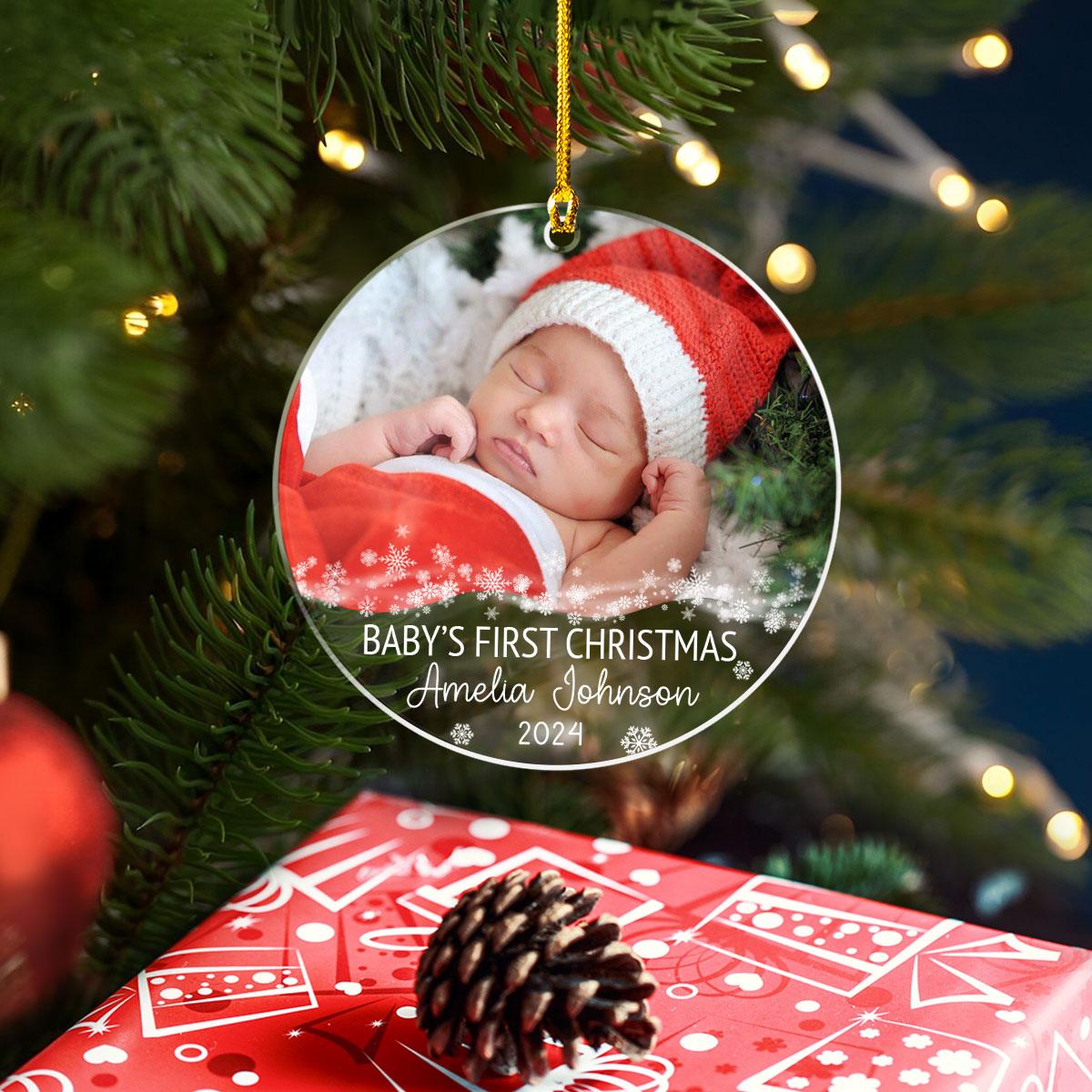 Personalized Baby's First Christmas Ornament Babys 1st Xmas Acrylic Ornaments with Photo Picture Keepsake Gifts for Newborn Babies