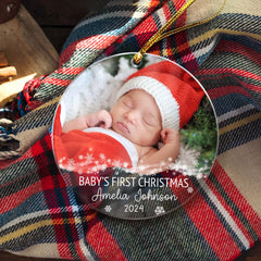 Personalized Baby's First Christmas Ornament Babys 1st Xmas Acrylic Ornaments with Photo Picture Keepsake Gifts for Newborn Babies