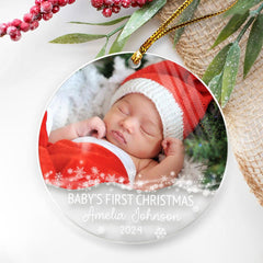 Personalized Baby's First Christmas Ornament Babys 1st Xmas Acrylic Ornaments with Photo Picture Keepsake Gifts for Newborn Babies