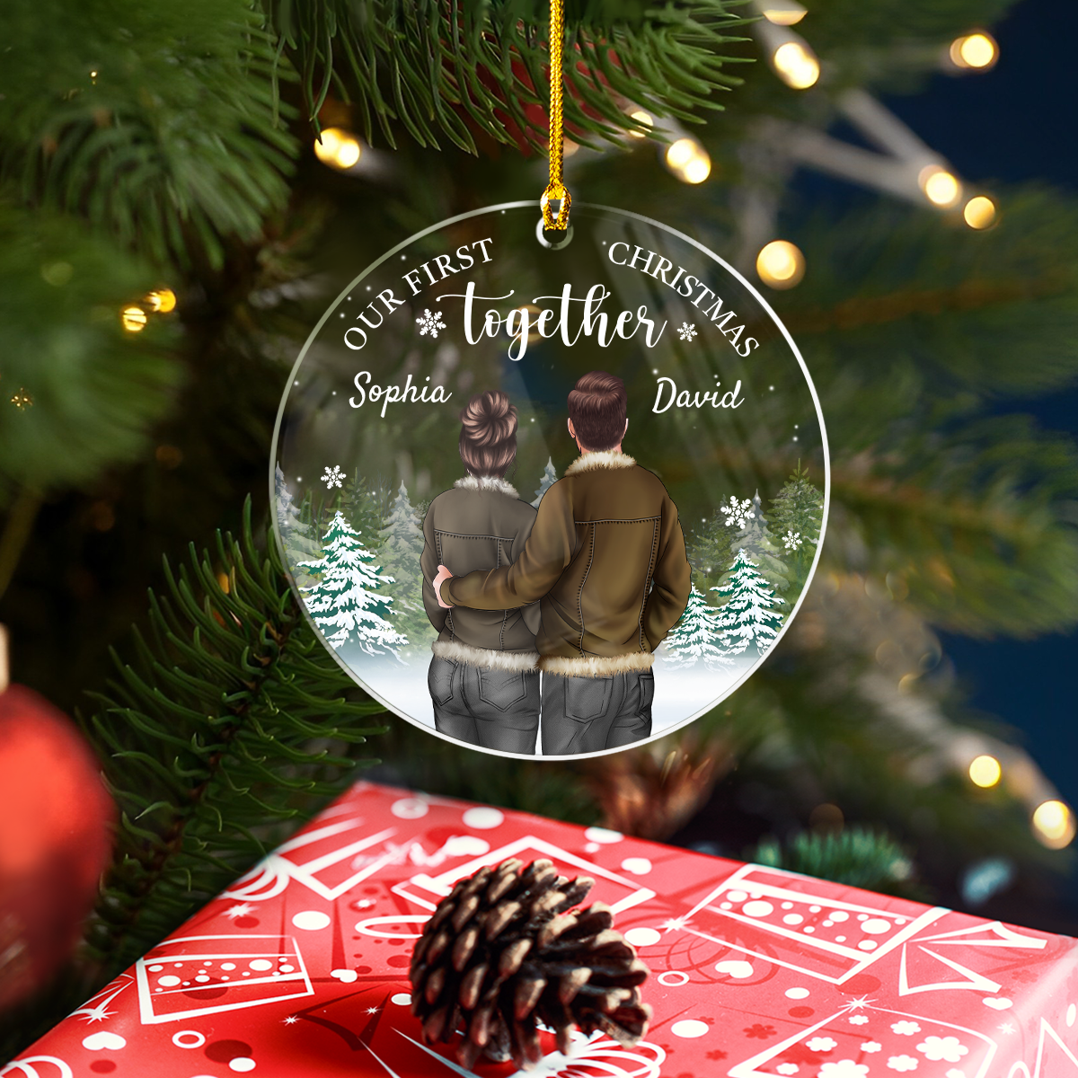 Personalized First Christmas Together Ornament Couple Christmas Acrylic Ornaments Keepsake Gifts for Couples Boyfriend Girlfriend Hanging Xmas Tree Decorations