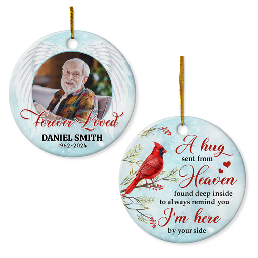 Personalized Memorial Ornaments Custom Photo Picture Cardinal in Loving Memory Double Sided Ceramic Christmas Ornament Sympathy Rememberance Keepsake Lost Loved One Gifts Xmas Tree Decor