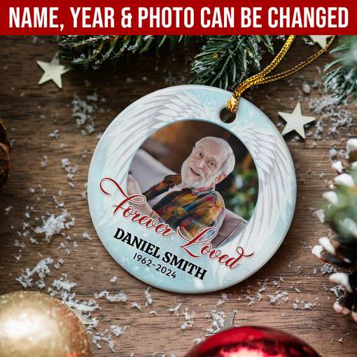 Personalized Memorial Ornaments Custom Photo Picture Cardinal in Loving Memory Double Sided Ceramic Christmas Ornament Sympathy Rememberance Keepsake Lost Loved One Gifts Xmas Tree Decor