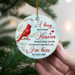Personalized Memorial Ornaments Custom Photo Picture Cardinal in Loving Memory Double Sided Ceramic Christmas Ornament Sympathy Rememberance Keepsake Lost Loved One Gifts Xmas Tree Decor