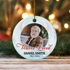 Personalized Memorial Ornaments Custom Photo Picture Cardinal in Loving Memory Double Sided Ceramic Christmas Ornament Sympathy Rememberance Keepsake Lost Loved One Gifts Xmas Tree Decor