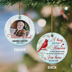 Personalized Memorial Ornaments Custom Photo Picture Cardinal in Loving Memory Double Sided Ceramic Christmas Ornament Sympathy Rememberance Keepsake Lost Loved One Gifts Xmas Tree Decor