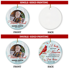Personalized Memorial Ornaments Custom Photo Picture Cardinal in Loving Memory Double Sided Ceramic Christmas Ornament Sympathy Rememberance Keepsake Lost Loved One Gifts Xmas Tree Decor