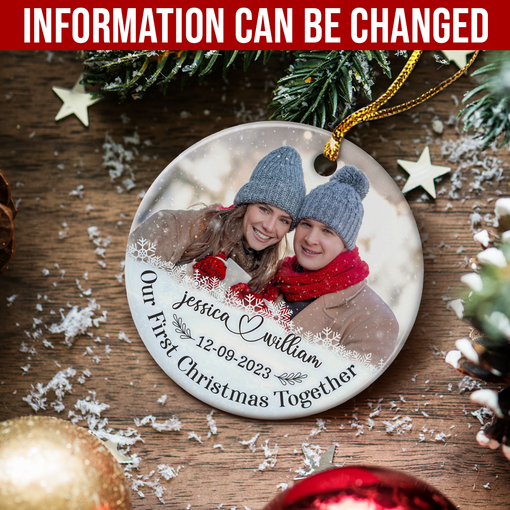 Personalized First Christmas Together Ornament Custom Photo Picture Ceramic Christmas Ornaments Keepsake Gifts for Couple Newlywed Xmas Tree Decorations