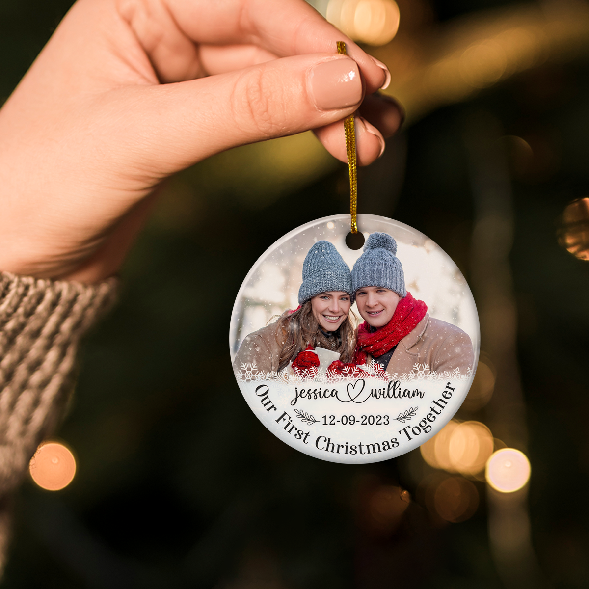 Personalized First Christmas Together Ornament Custom Photo Picture Ceramic Christmas Ornaments Keepsake Gifts for Couple Newlywed Xmas Tree Decorations