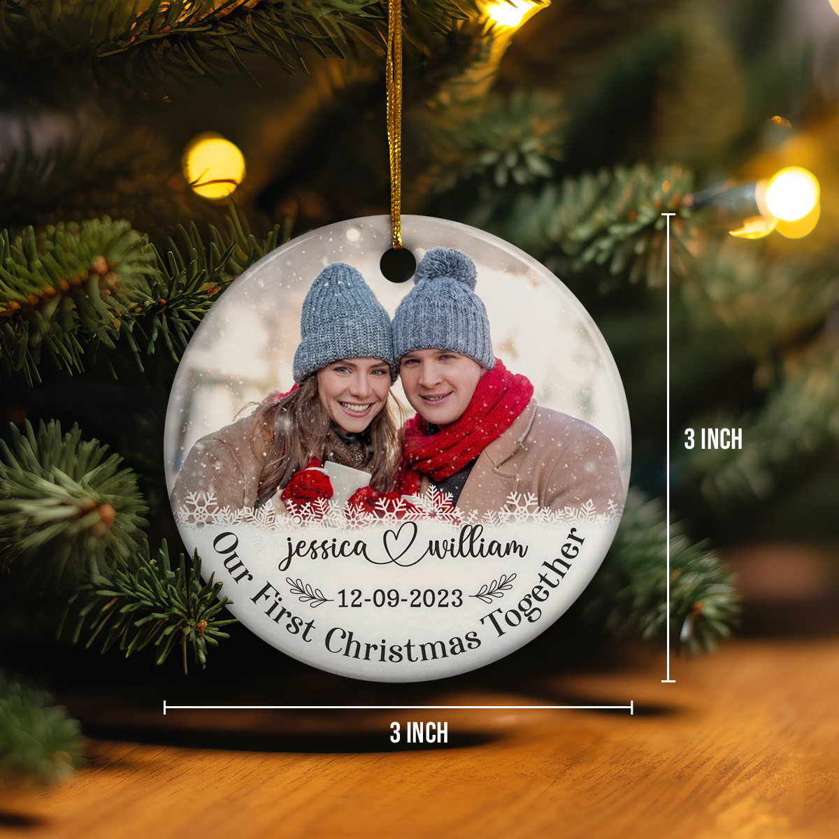 Personalized First Christmas Together Ornament Custom Photo Picture Ceramic Christmas Ornaments Keepsake Gifts for Couple Newlywed Xmas Tree Decorations