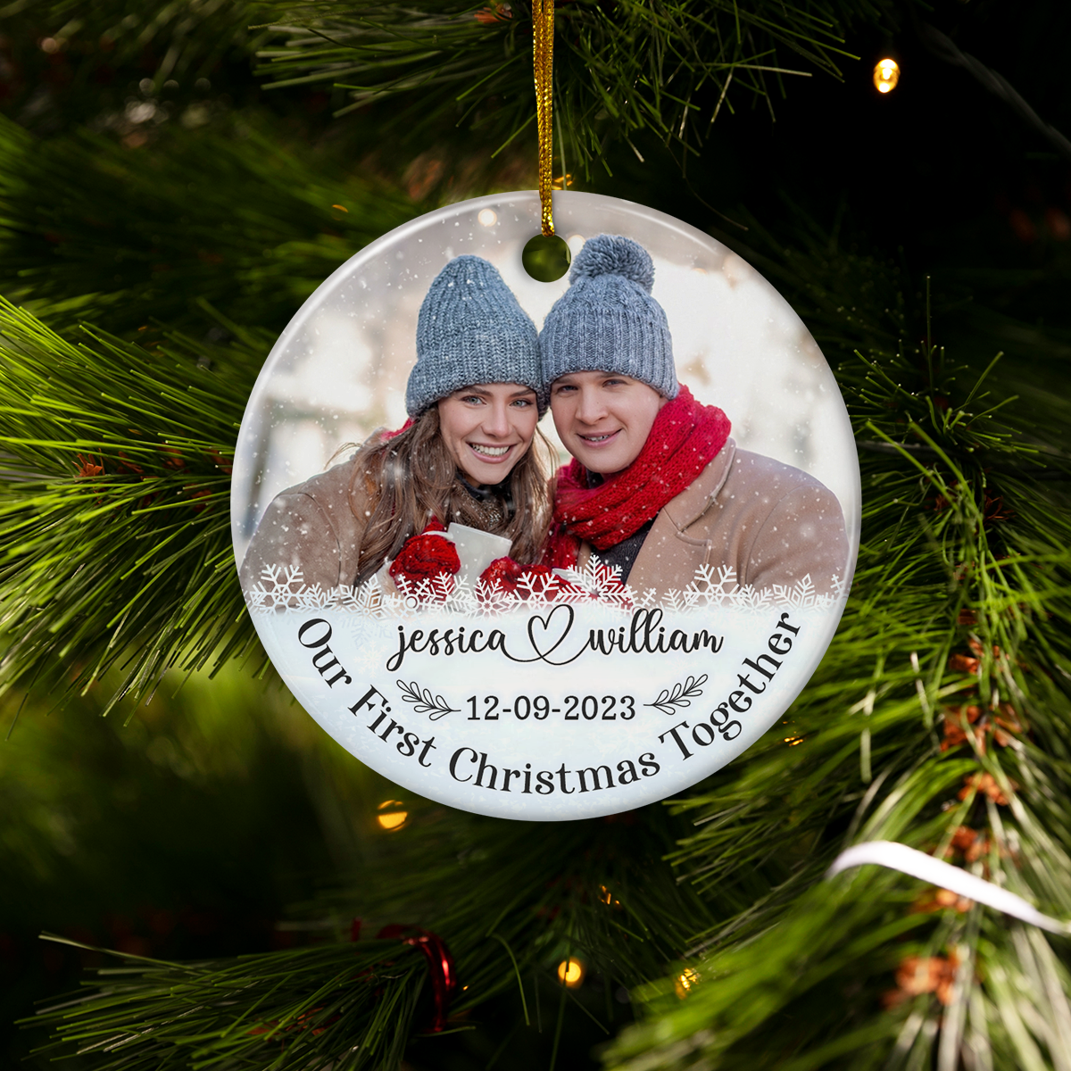 Personalized First Christmas Together Ornament Custom Photo Picture Ceramic Christmas Ornaments Keepsake Gifts for Couple Newlywed Xmas Tree Decorations