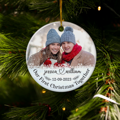 Personalized First Christmas Together Ornament Custom Photo Picture Ceramic Christmas Ornaments Keepsake Gifts for Couple Newlywed Xmas Tree Decorations