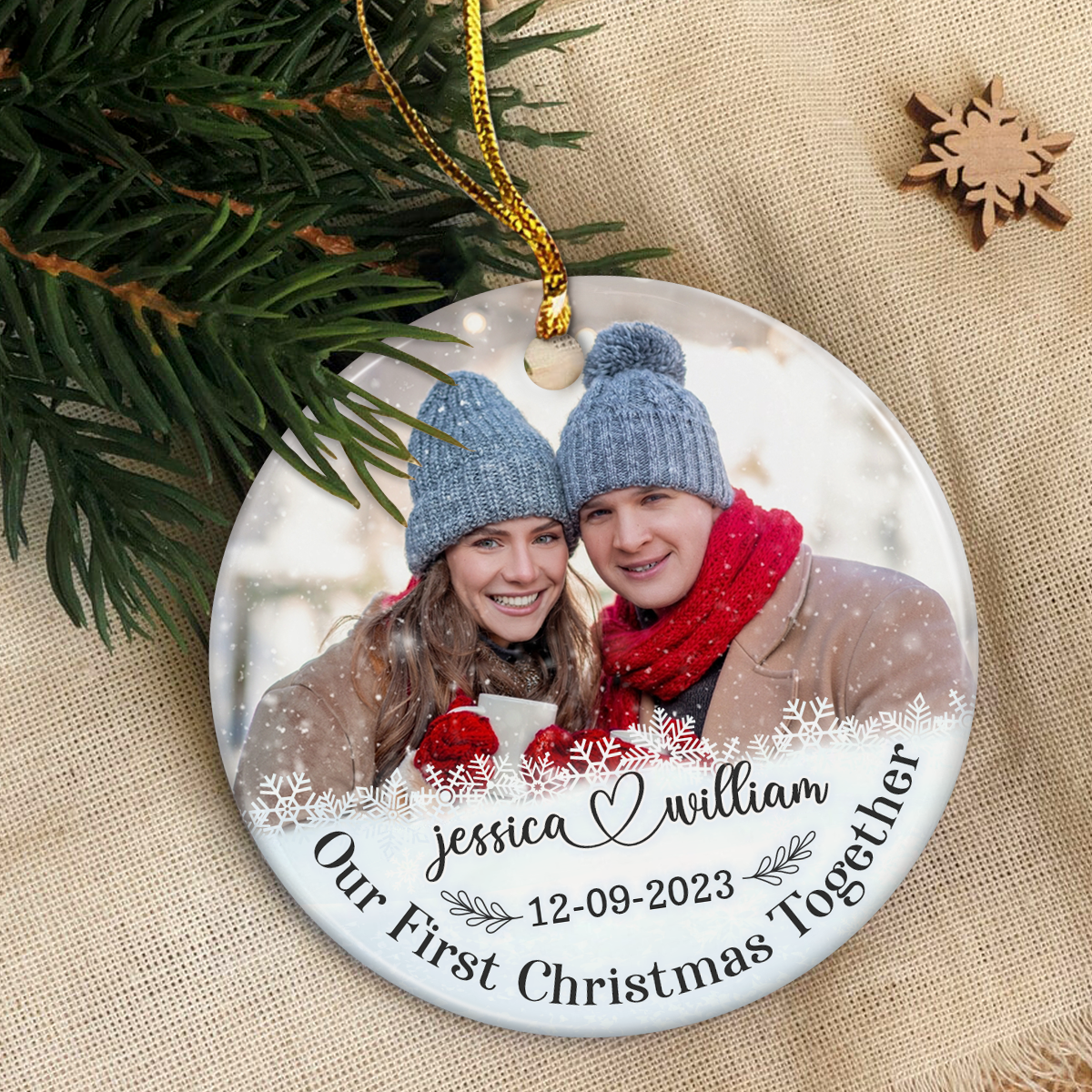 Personalized First Christmas Together Ornament Custom Photo Picture Ceramic Christmas Ornaments Keepsake Gifts for Couple Newlywed Xmas Tree Decorations