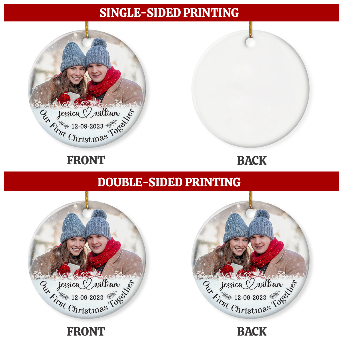 Personalized First Christmas Together Ornament Custom Photo Picture Ceramic Christmas Ornaments Keepsake Gifts for Couple Newlywed Xmas Tree Decorations