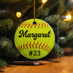 Personalized Softball Ornament Custom Name Number Softball Ball Christmas Ceramic Ornaments Sports Keepsake Gifts Xmas Tree Decorations
