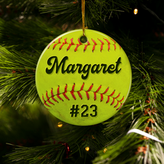 Personalized Softball Ornament Custom Name Number Softball Ball Christmas Ceramic Ornaments Sports Keepsake Gifts Xmas Tree Decorations