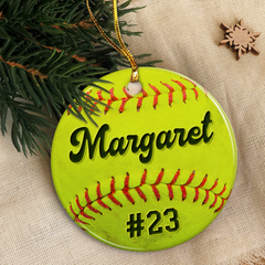 Personalized Softball Ornament Custom Name Number Softball Ball Christmas Ceramic Ornaments Sports Keepsake Gifts Xmas Tree Decorations