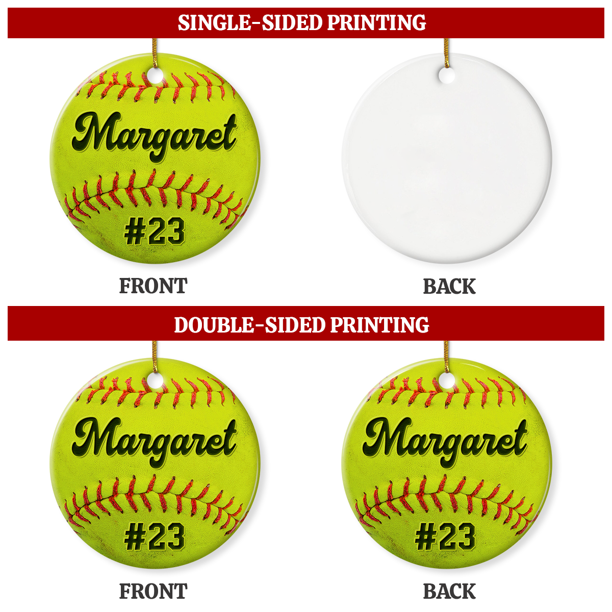 Personalized Softball Ornament Custom Name Number Softball Ball Christmas Ceramic Ornaments Sports Keepsake Gifts Xmas Tree Decorations
