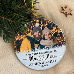 Personalized First Christmas as Mr and Mrs Ornament with Photo Picture Customized Ceramic Christmas Ornaments Marriage Wedding Keepsakes Gifts for Couple Wife Husband Xmas Tree Decor