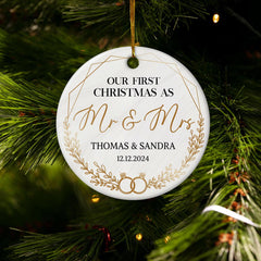 Personalized First Christmas Mr and Mrs Ornament Custom Photo Picture Couple Ceramic Double Sided Ornaments Wedding Marriage Keepsake Gifts for Newlywed Couple Christmas Tree Decorations