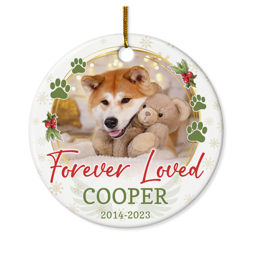 Custom Pet Memorial Ornament with Dog Cat Photo Picture - Ceramic Christmas Ornaments Keepsake Sympathy Remembrance Gifts for Loss of Dogs Cats Pets