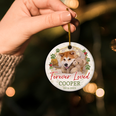 Custom Pet Memorial Ornament with Dog Cat Photo Picture - Ceramic Christmas Ornaments Keepsake Sympathy Remembrance Gifts for Loss of Dogs Cats Pets