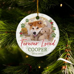 Custom Pet Memorial Ornament with Dog Cat Photo Picture - Ceramic Christmas Ornaments Keepsake Sympathy Remembrance Gifts for Loss of Dogs Cats Pets