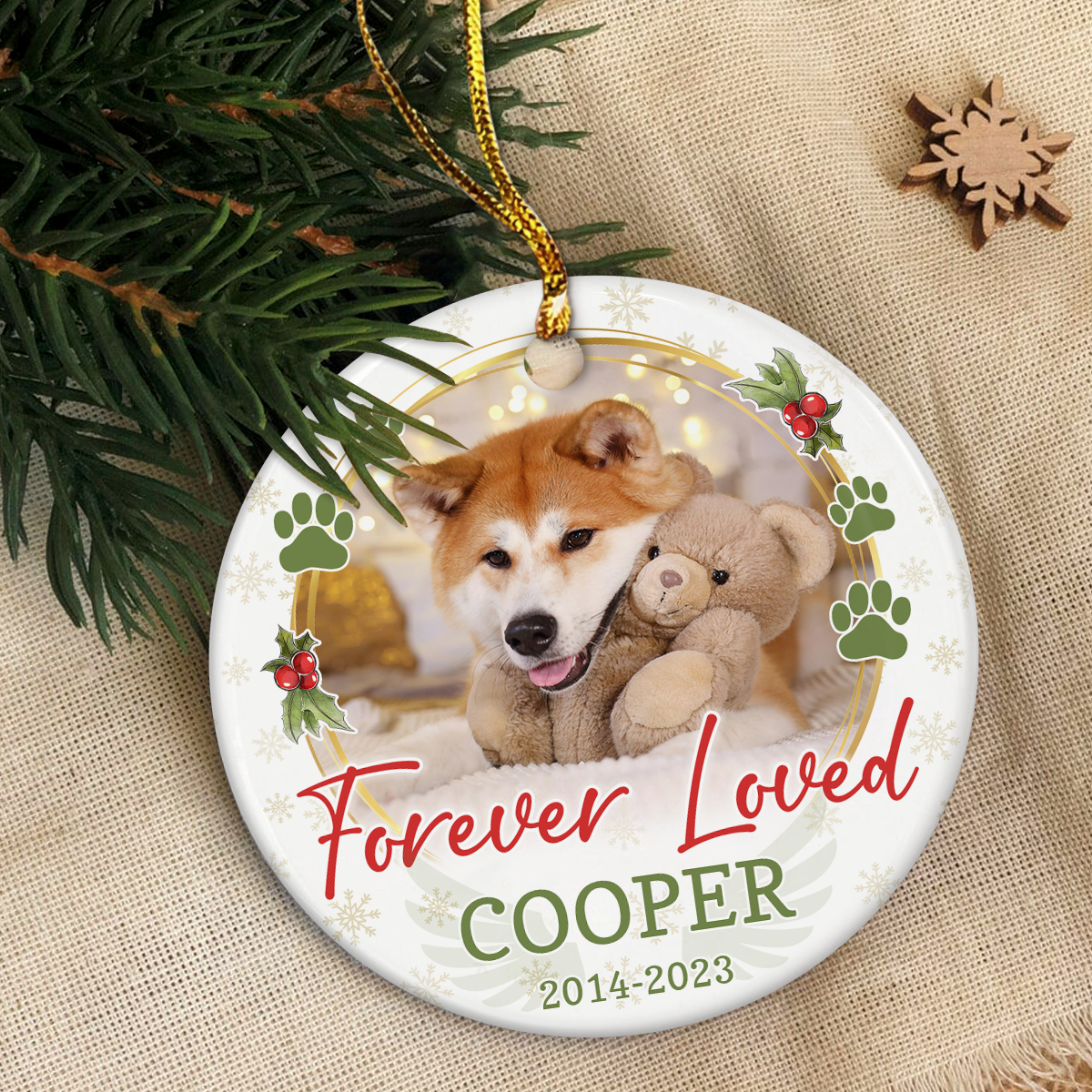 Custom Pet Memorial Ornament with Dog Cat Photo Picture - Ceramic Christmas Ornaments Keepsake Sympathy Remembrance Gifts for Loss of Dogs Cats Pets