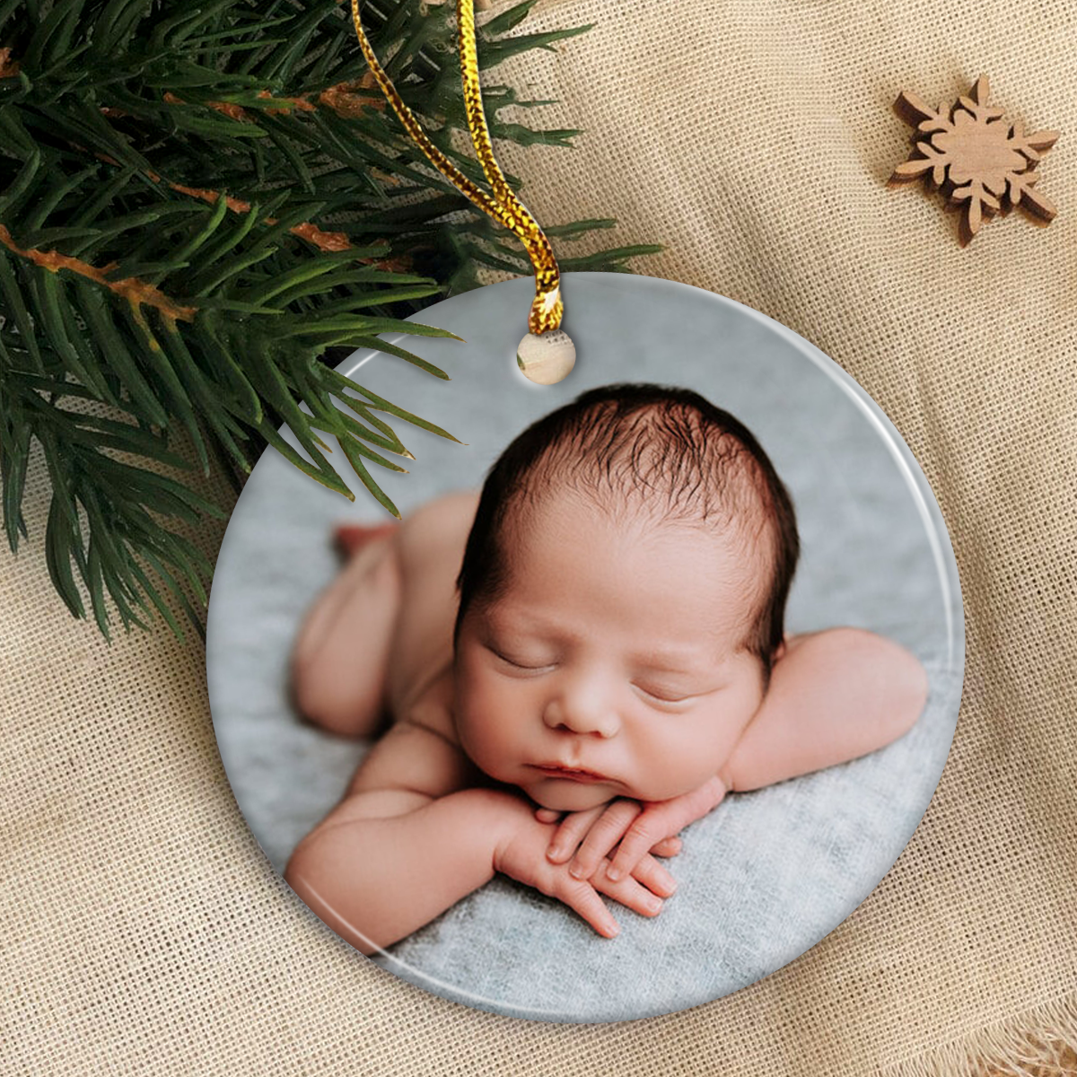Personalized Baby's First Christmas Ornament with Photo Picture Babys 1st Christmas Double Sided Ceramic Ornaments Keepsake Xmas Tree Decorations