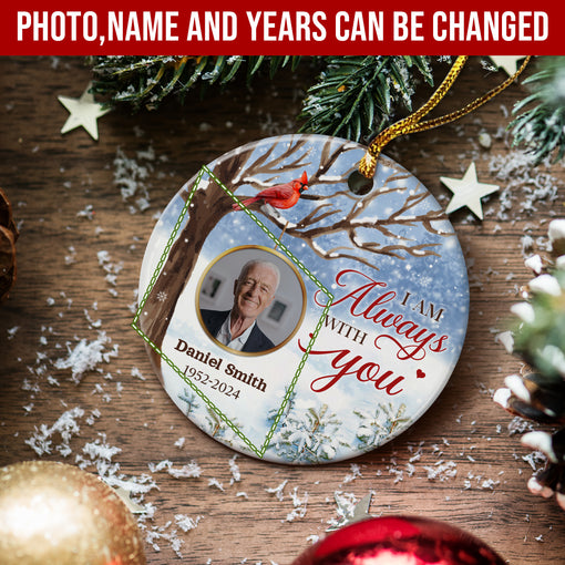 Personalized Memorial Ornaments Cardinal in Loving Memory Ornament with Photo Picture Ceramic Christmas Sympathy Remembrance Keepsake Xmas Tree Decorations Gifts for Loss of Loved One