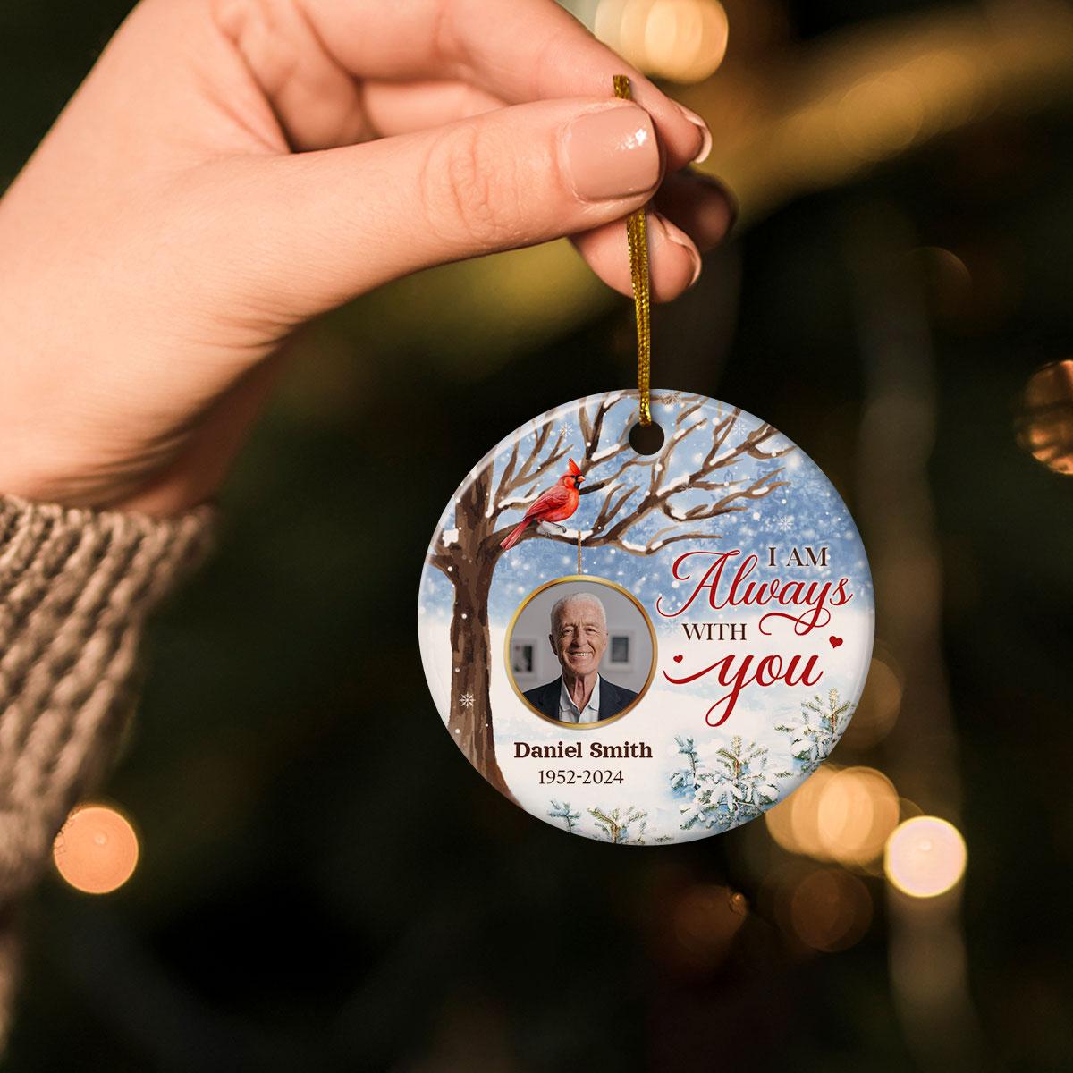 Personalized Memorial Ornaments Cardinal in Loving Memory Ornament with Photo Picture Ceramic Christmas Sympathy Remembrance Keepsake Xmas Tree Decorations Gifts for Loss of Loved One