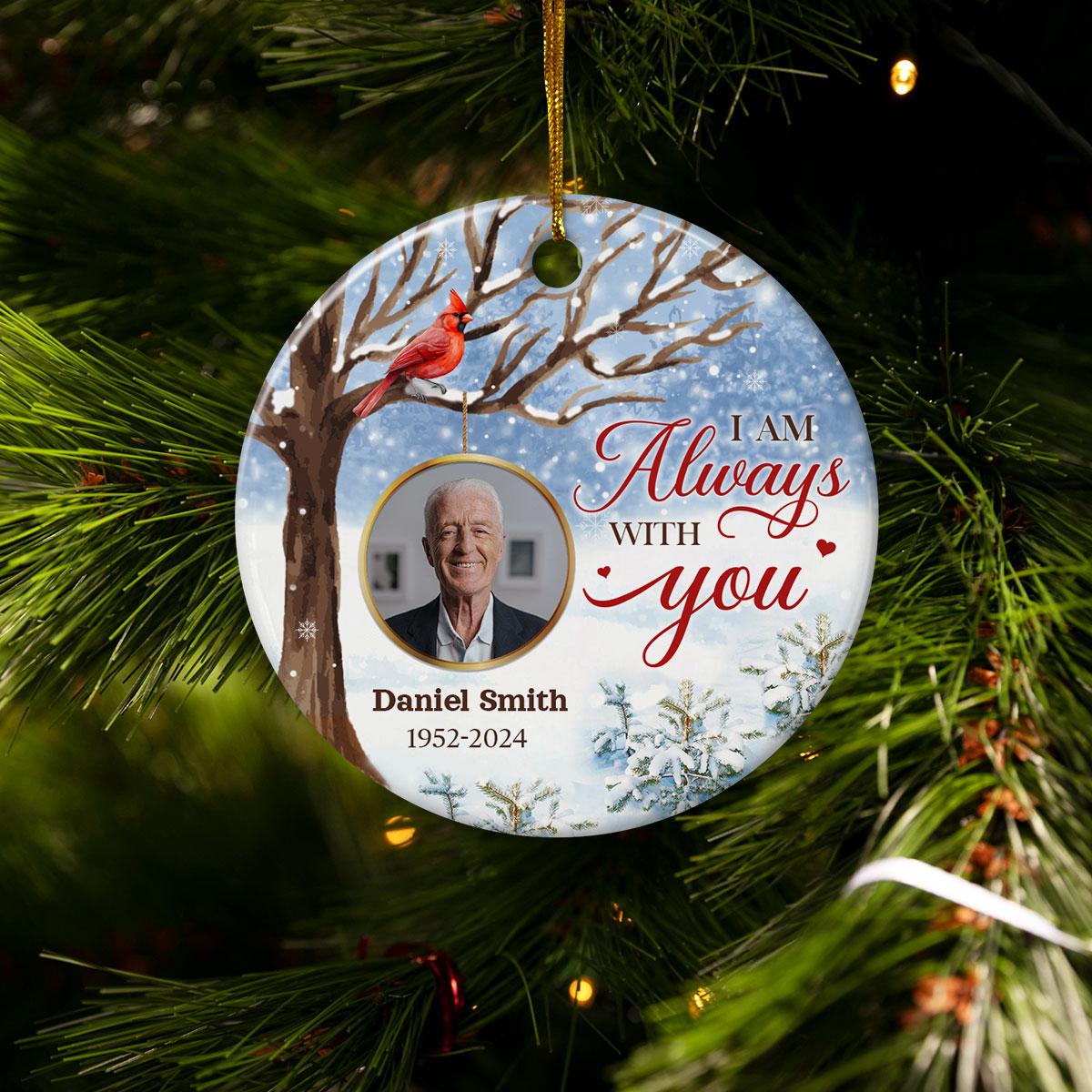 Personalized Memorial Ornaments Cardinal in Loving Memory Ornament with Photo Picture Ceramic Christmas Sympathy Remembrance Keepsake Xmas Tree Decorations Gifts for Loss of Loved One