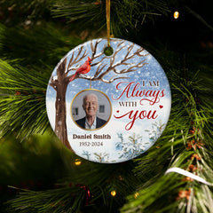 Personalized Memorial Ornaments Cardinal in Loving Memory Ornament with Photo Picture Ceramic Christmas Sympathy Remembrance Keepsake Xmas Tree Decorations Gifts for Loss of Loved One