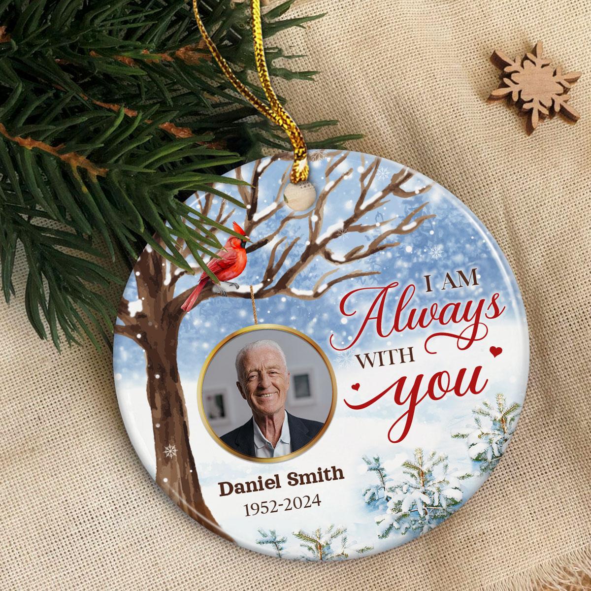 Personalized Memorial Ornaments Cardinal in Loving Memory Ornament with Photo Picture Ceramic Christmas Sympathy Remembrance Keepsake Xmas Tree Decorations Gifts for Loss of Loved One